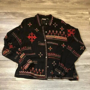 Chico's Colorful aztec-inspired embroidery Beaded‎ Button Up Top Women’s Size 1